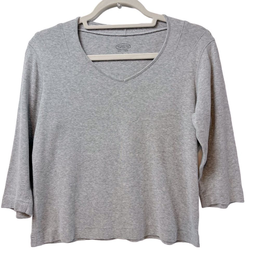 Talbots Petites V Neck 3/4 Sleeve Top Gray Petite S